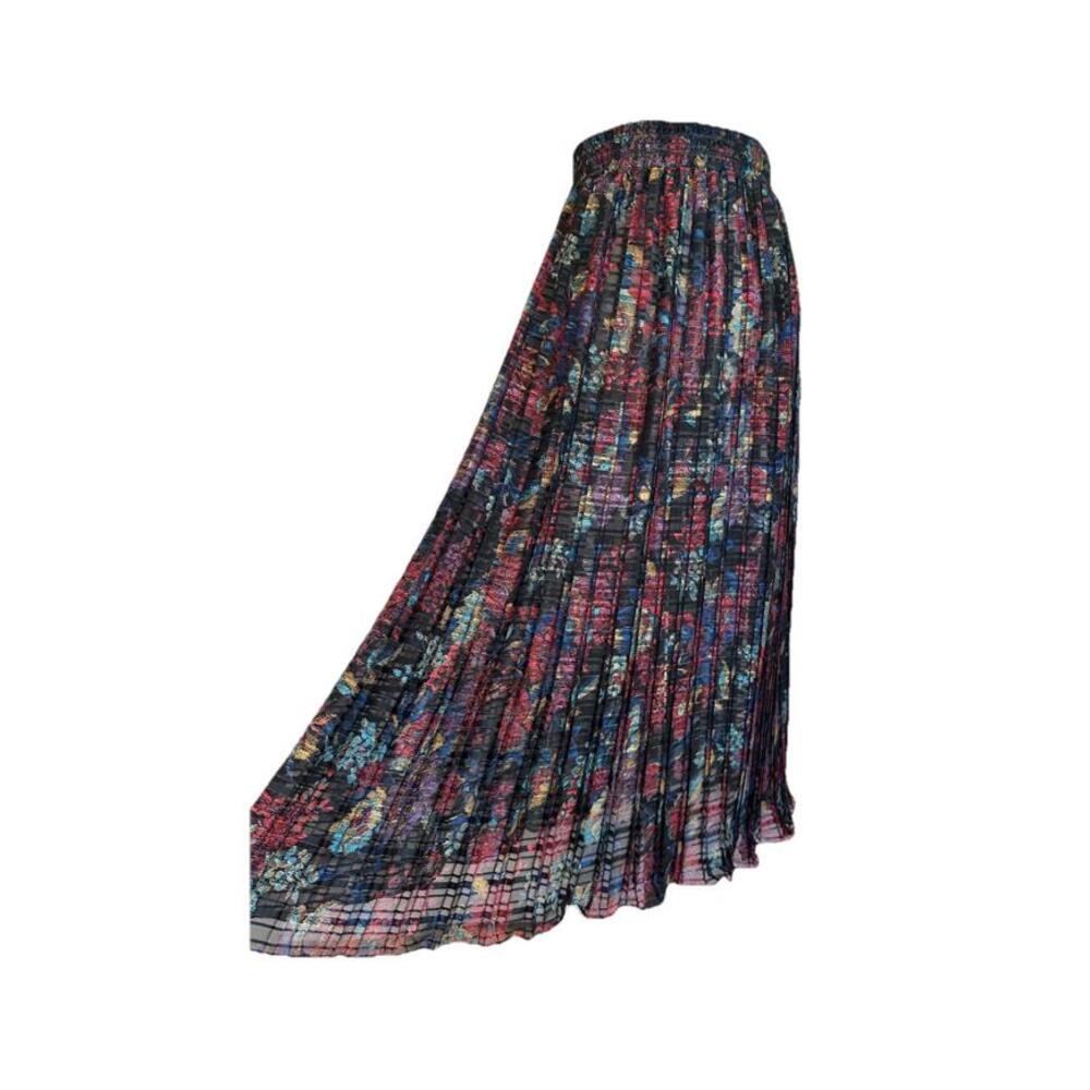 Vintage Diane Freis S Smocked Waist 80s Boho Pleated Long Maxi Skirt Sheer